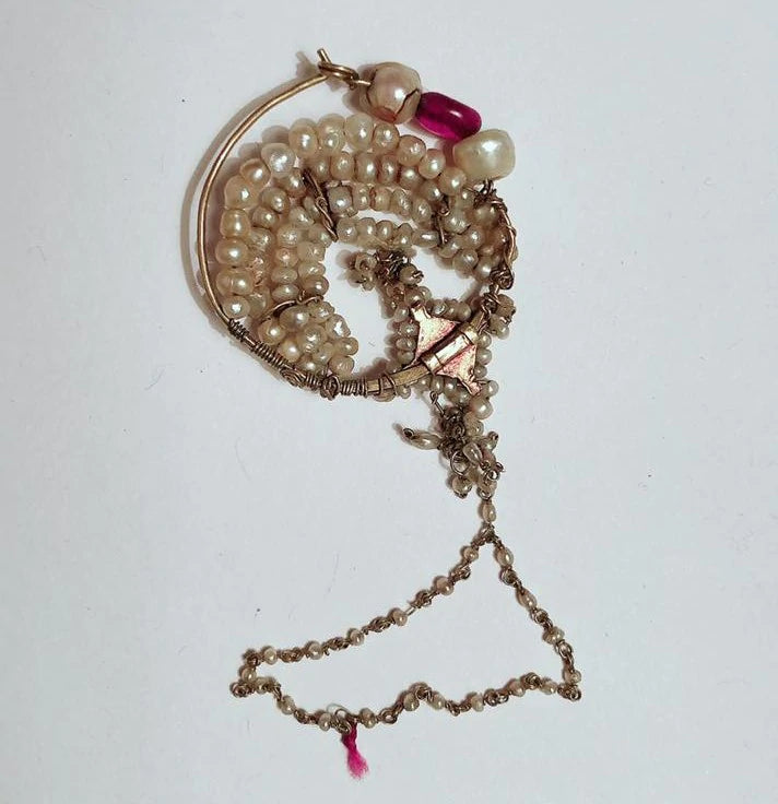 Handmade Early Nineteens Gold Basra Pearl Nath ( Nose Pin )