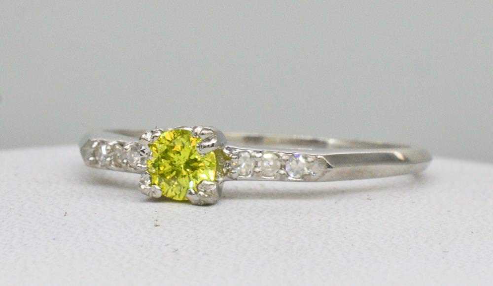 Antique 1920's deco 1/2ctw Vivid Canary Diamond Platinum Engagement Ring