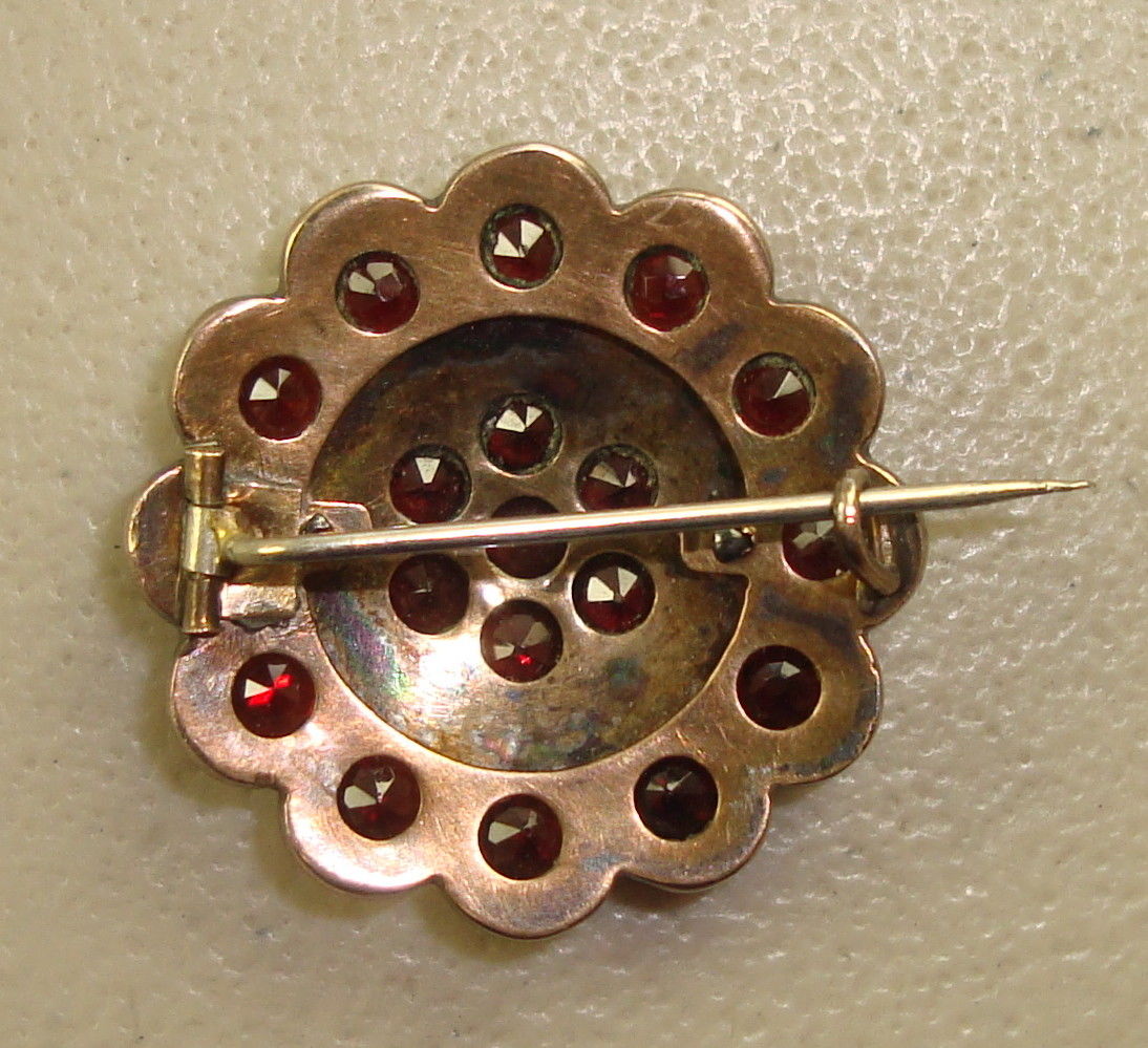 Antique Sterling Silver & Garnet Brooch