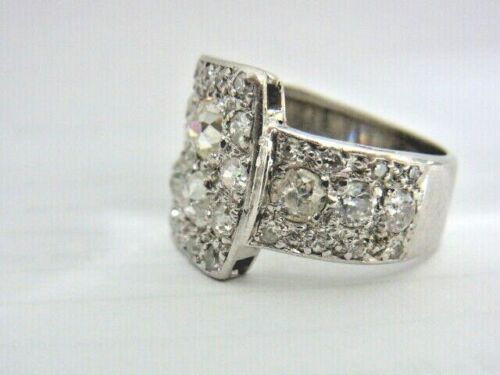 3.53ctw Art Nouveau Old Euro Diamond Oddly Shaped Wide Diamond Platinum Ring