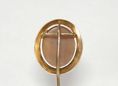 Antique 14K Gold Carved Shell Cameo Pin Classical Greco Roman Goddess Stick Pin