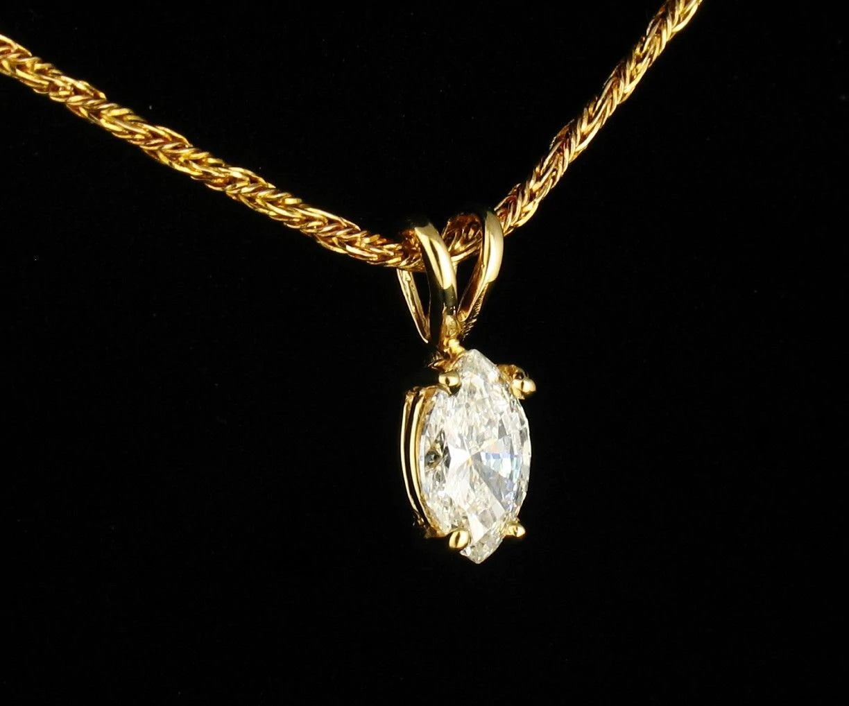 Marquise Cut Natural 3/4ct Diamond Solid 14K Yellow Gold pendant Necklace