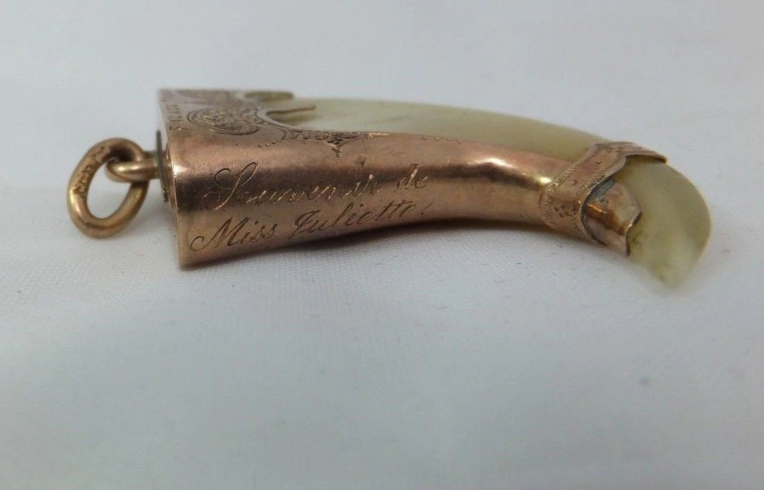 Fine 9ct/9k Rose Gold Large & heavy Edwardian Inscribed claw Pendant 375