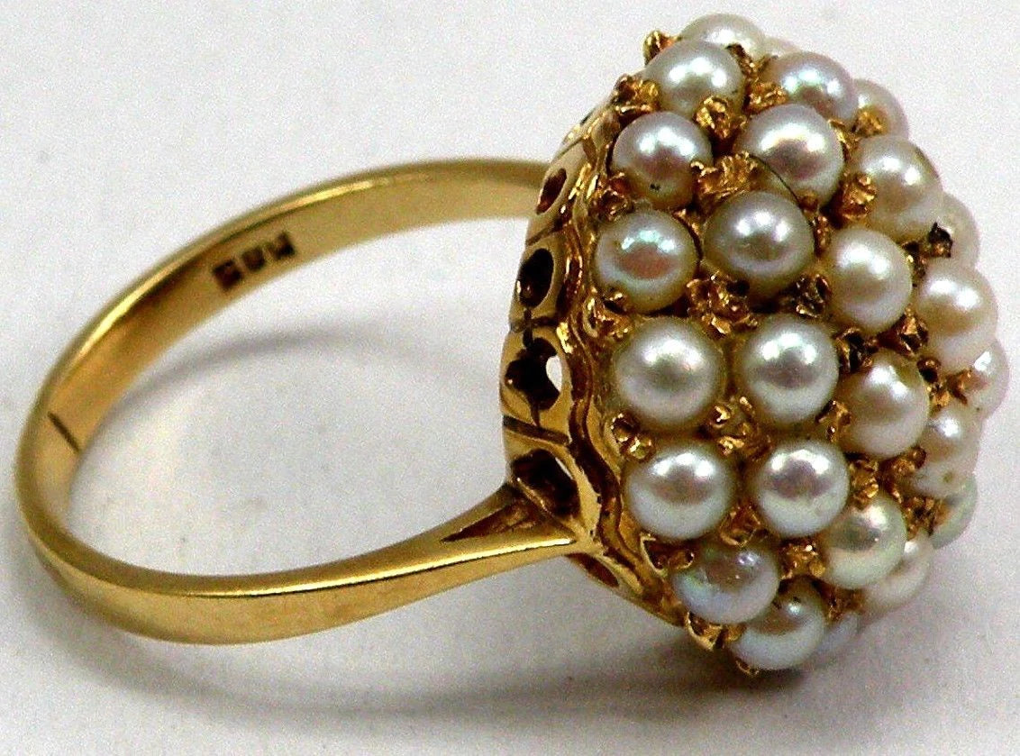 Stunning Antique Hallmarked 14k Gold Cocktail Ring with Beautiful Pearls