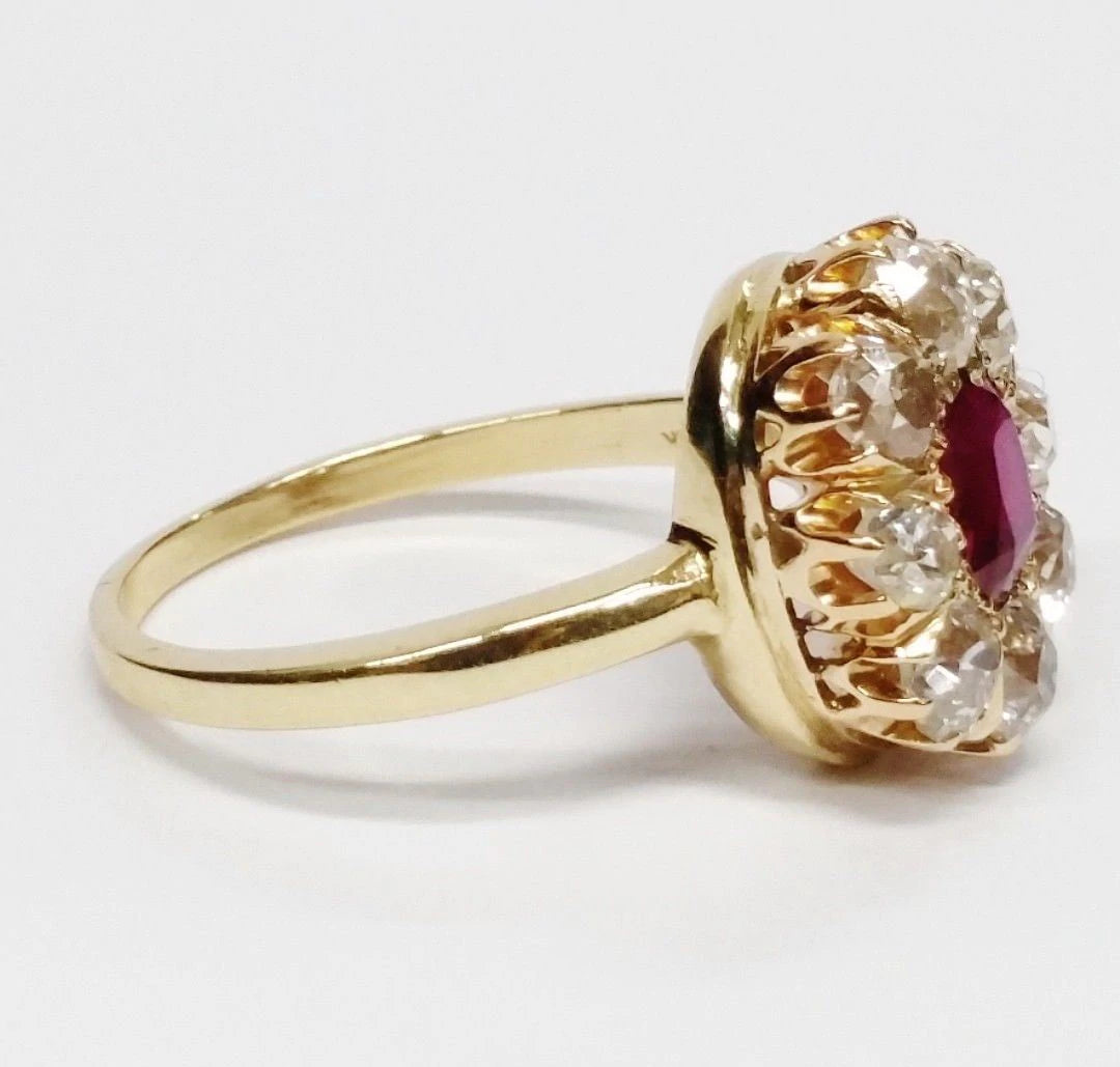 Natural Burma Ruby GIA no heat 1ctw old mine Diamond Ring Awesome Antique