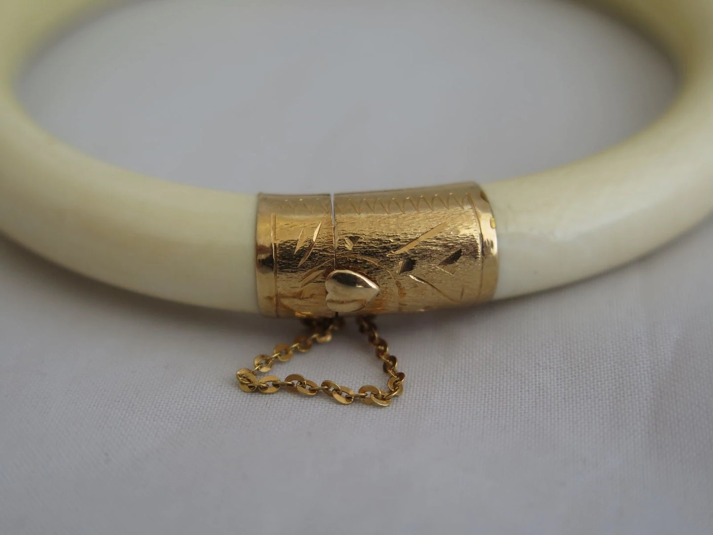 Old Chinese 14k Gold & Bone Bangle Bracelet