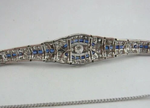 Stunning Art Deco 3ctw Fine Ood Cut Diamond Sapphire Platinum Bracelet 20.7grams