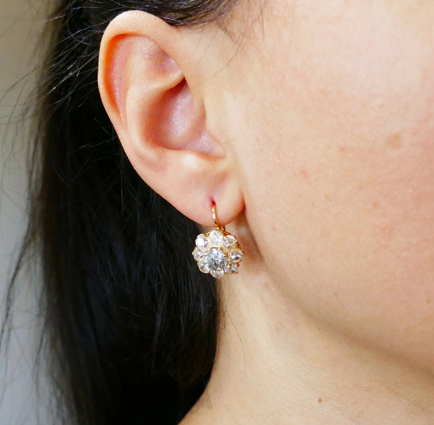 Victorian Diamond Gold Cluster Earrings