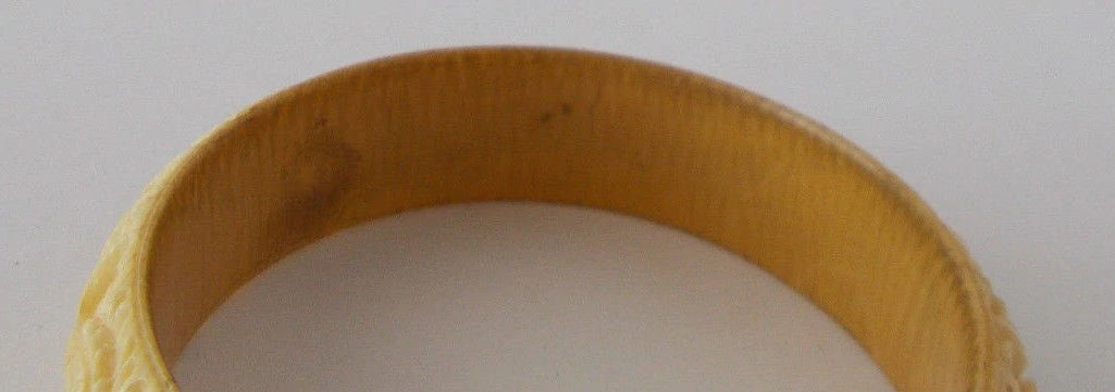 Antique Vintage Bangle Bracelet Carved Dragons Ivory color Cross Slice Tusk Horn