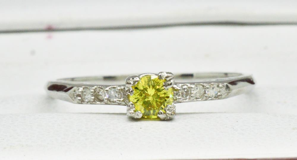 Antique 1920's deco 1/2ctw Vivid Canary Diamond Platinum Engagement Ring