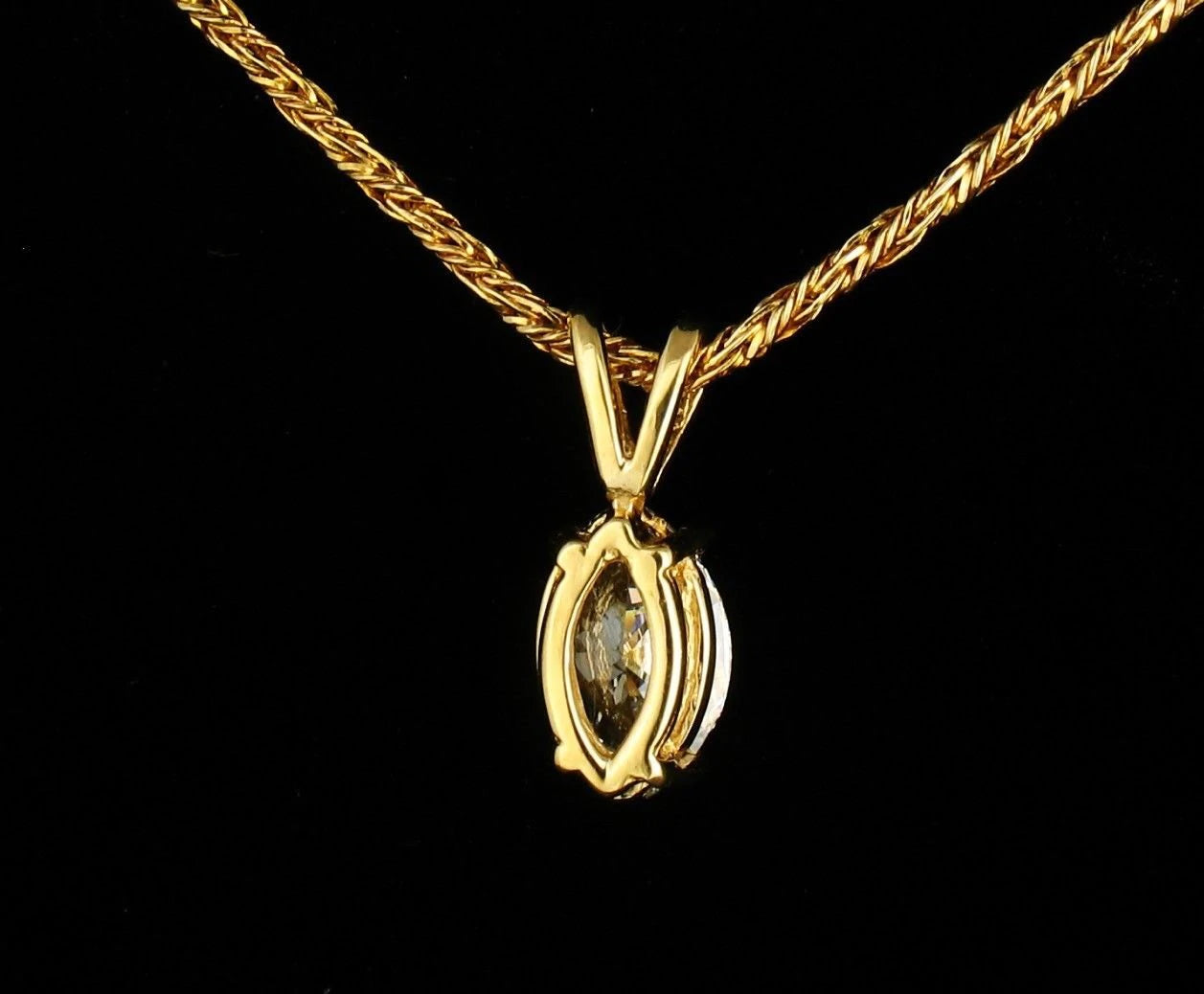 Marquise Cut Natural 3/4ct Diamond Solid 14K Yellow Gold pendant Necklace