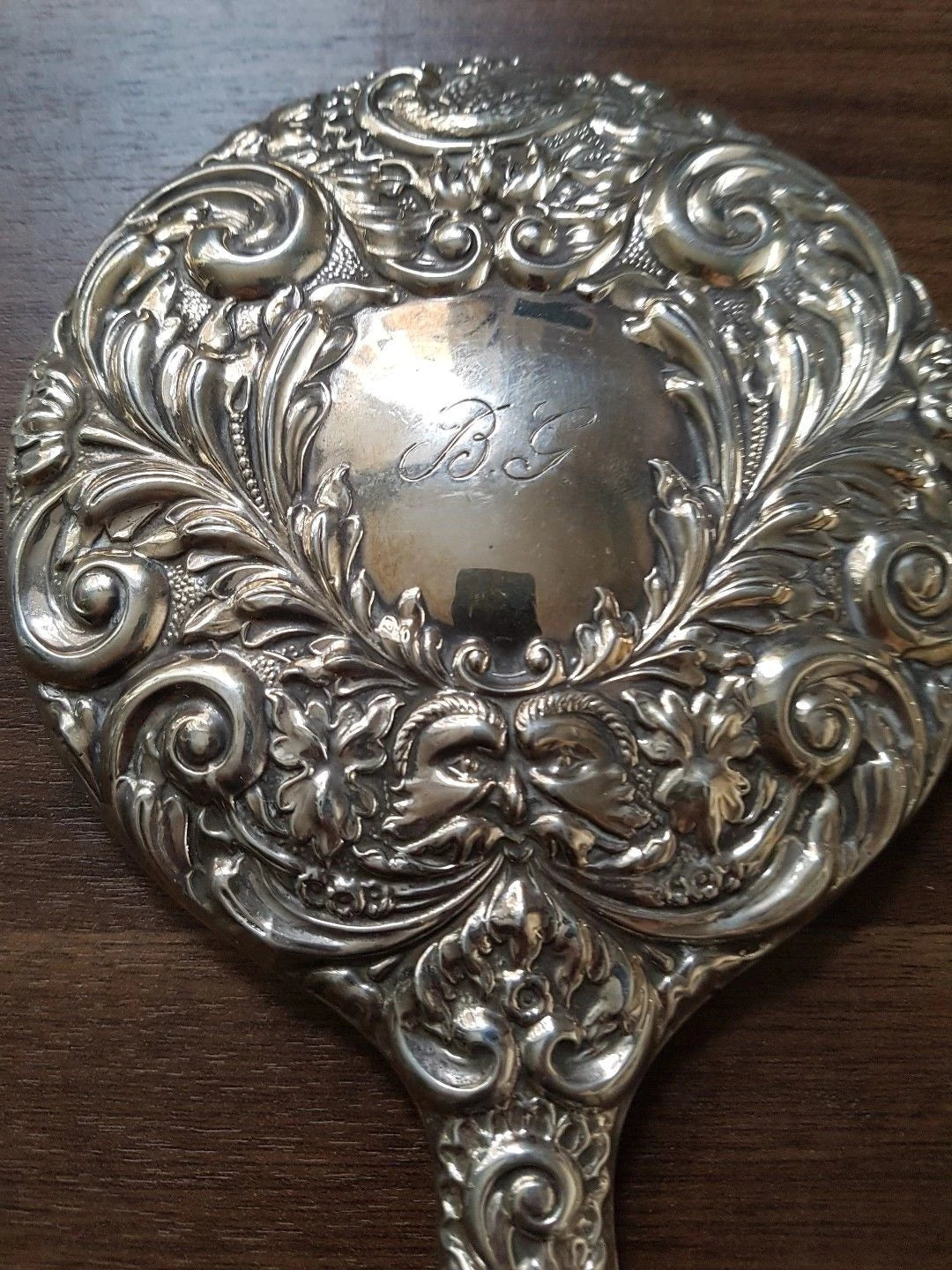 Beautiful Sterling Silver Hand Mirror & Hairbrush (Green Man) fully Hallmarked