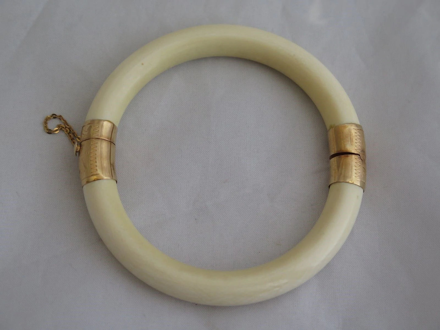 Old Chinese 14k Gold & Bone Bangle Bracelet