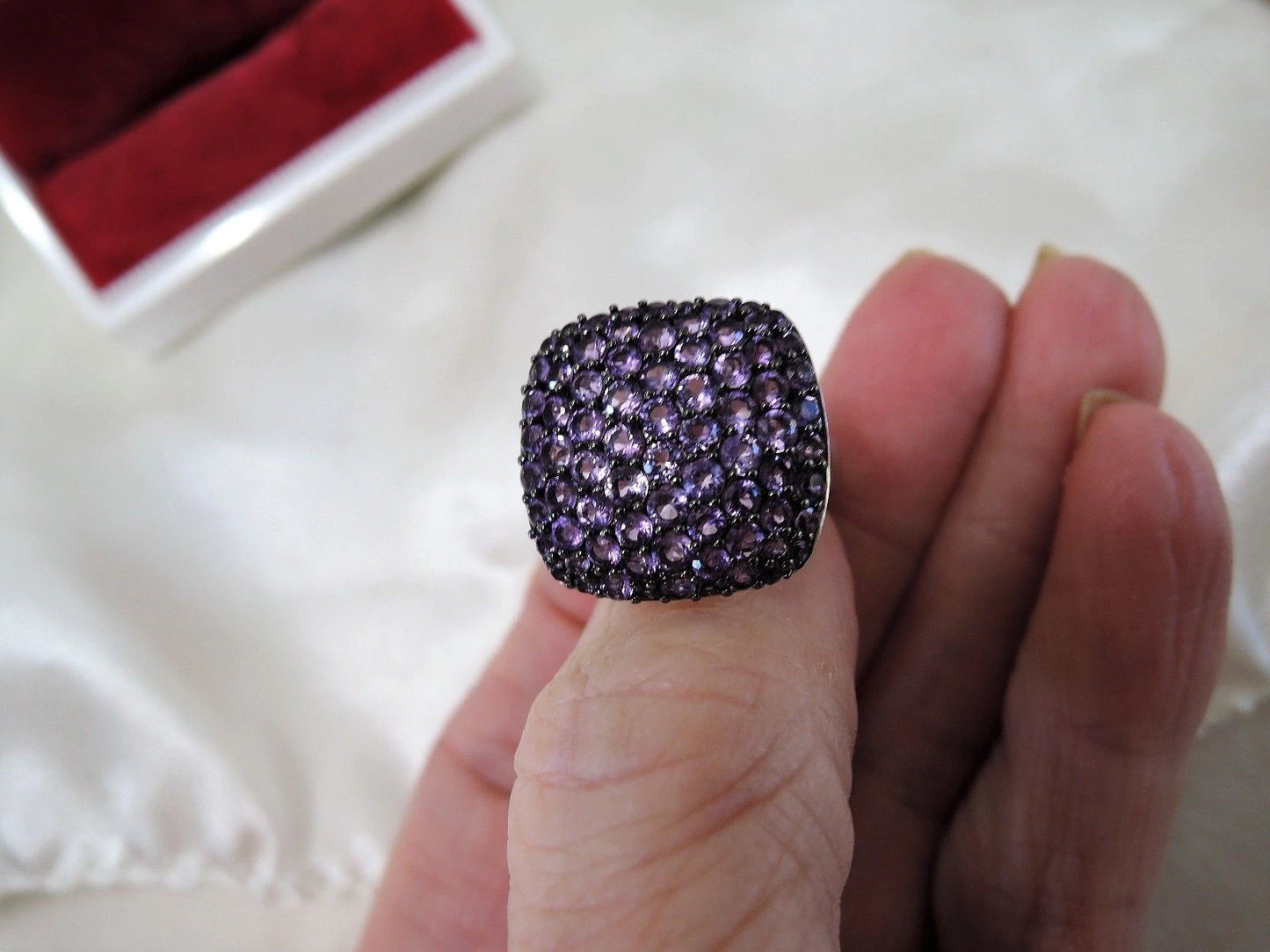 Vintage Estate Size 7 Huge Amethyst Sterling Cocktail Ring