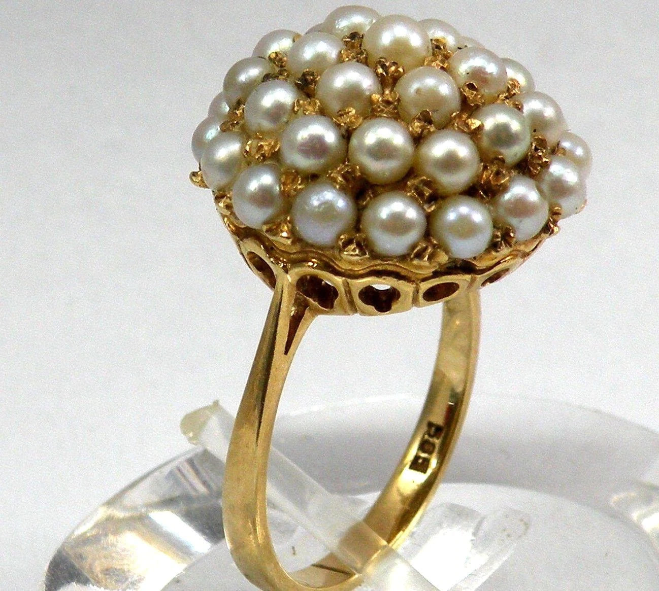 Stunning Antique Hallmarked 14k Gold Cocktail Ring with Beautiful Pearls