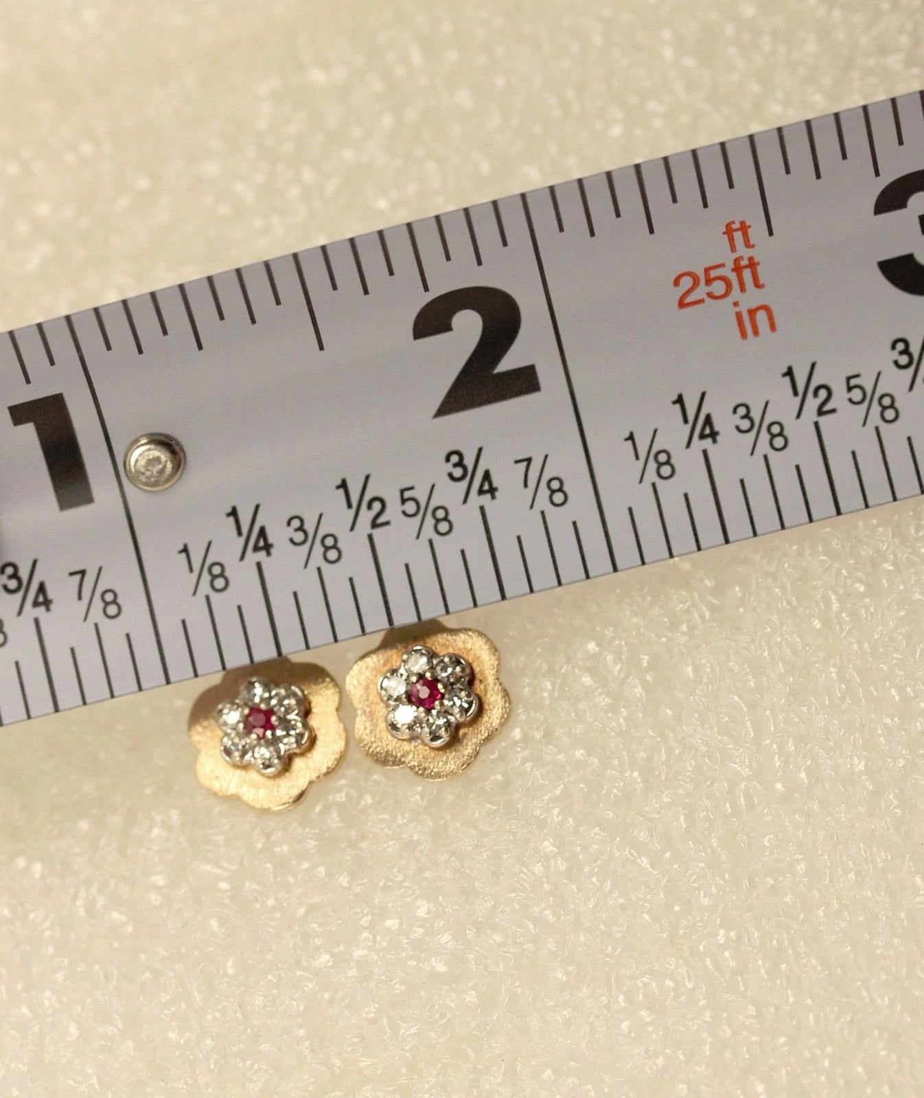 Vintage 14K Yellow Gold Diamond Ruby stud Earrings