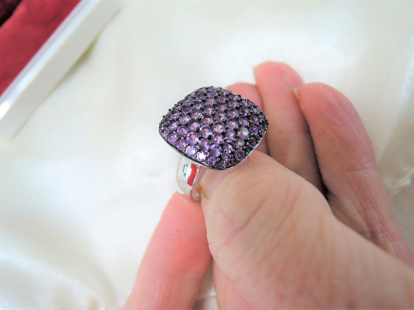 Vintage Estate Size 7 Huge Amethyst Sterling Cocktail Ring