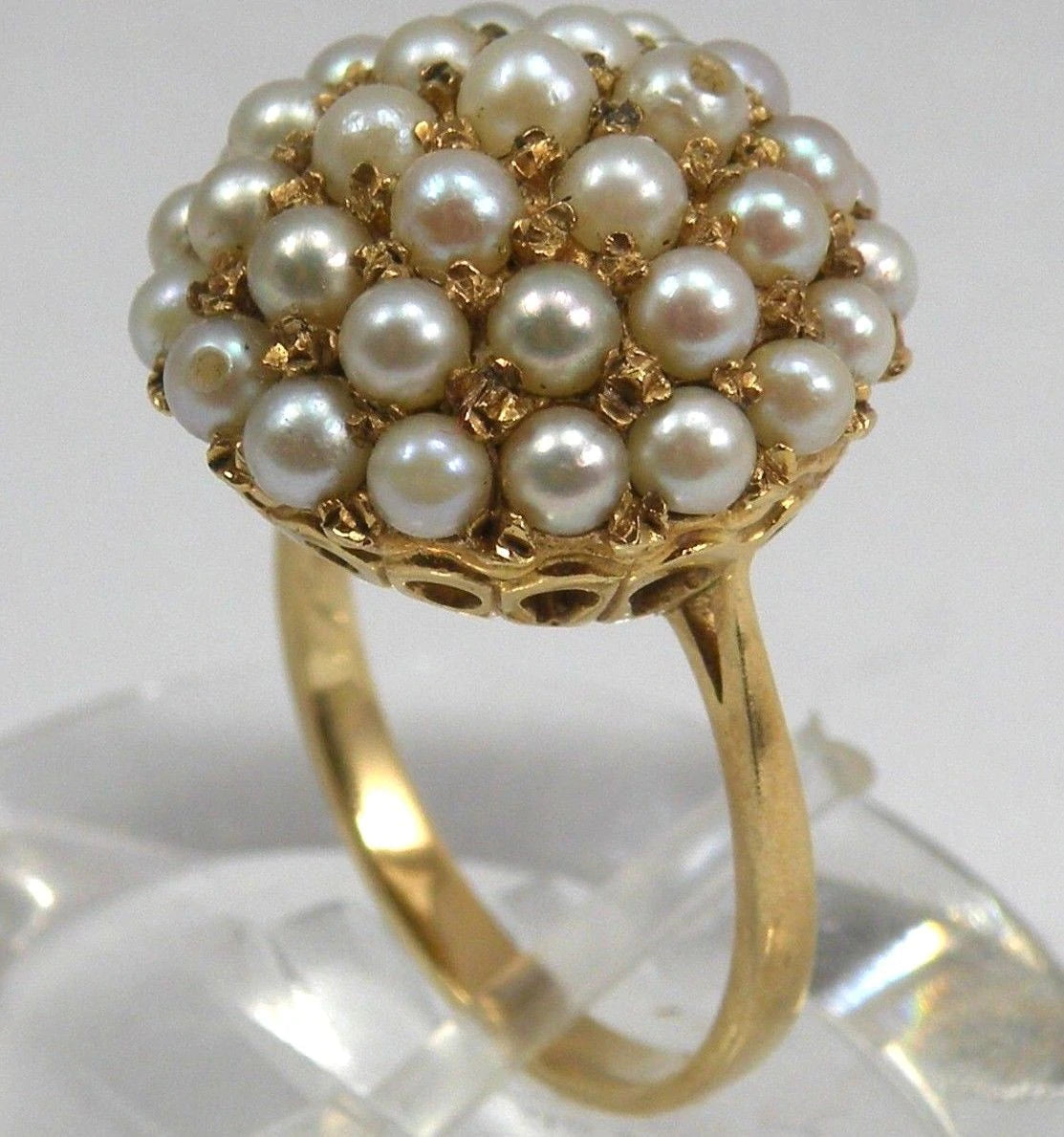 Stunning Antique Hallmarked 14k Gold Cocktail Ring with Beautiful Pearls