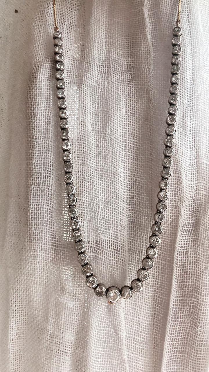 Victorian Old Euro Cut Diamond Necklace, Handmade Necklace