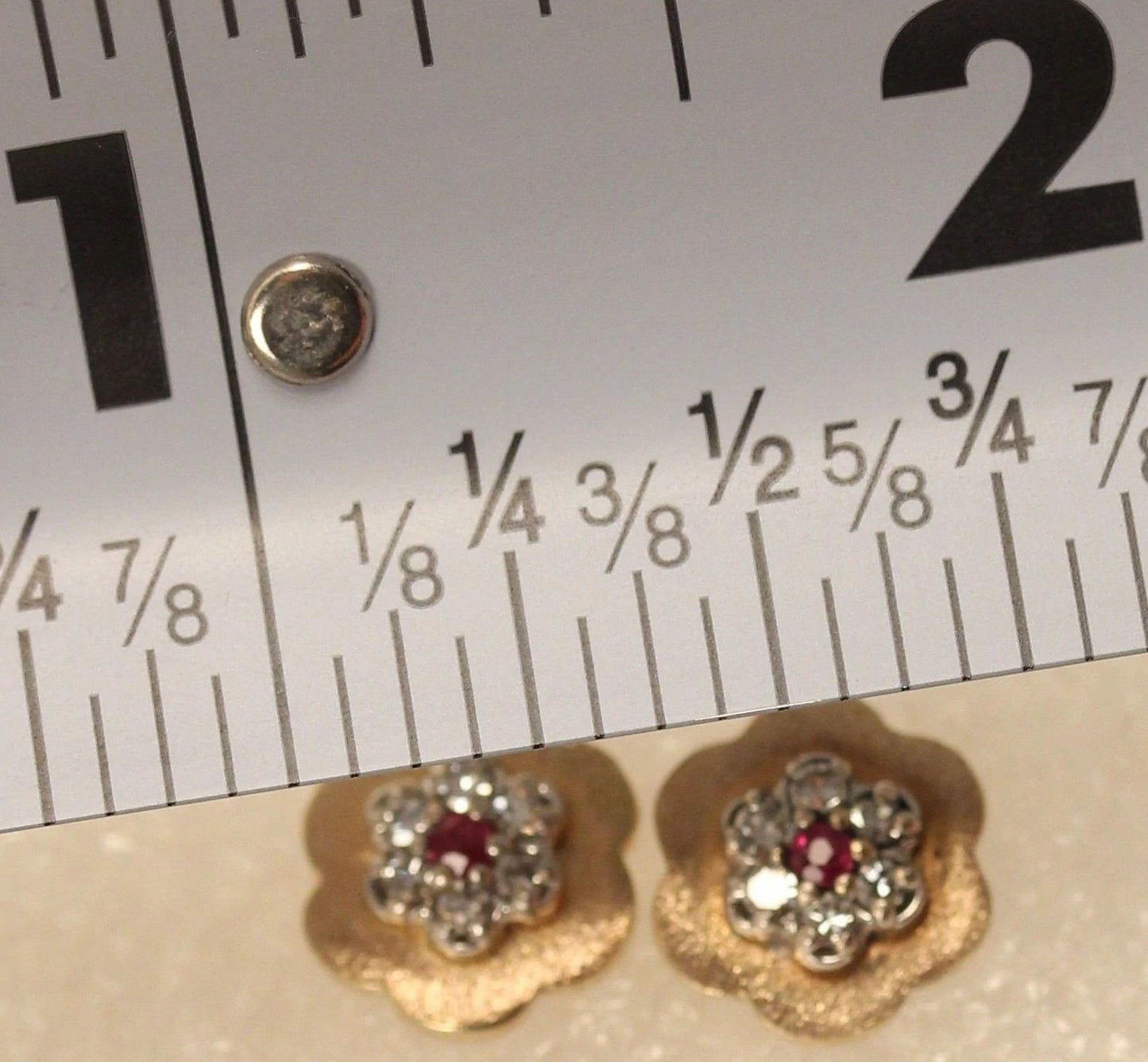 Vintage 14K Yellow Gold Diamond Ruby stud Earrings