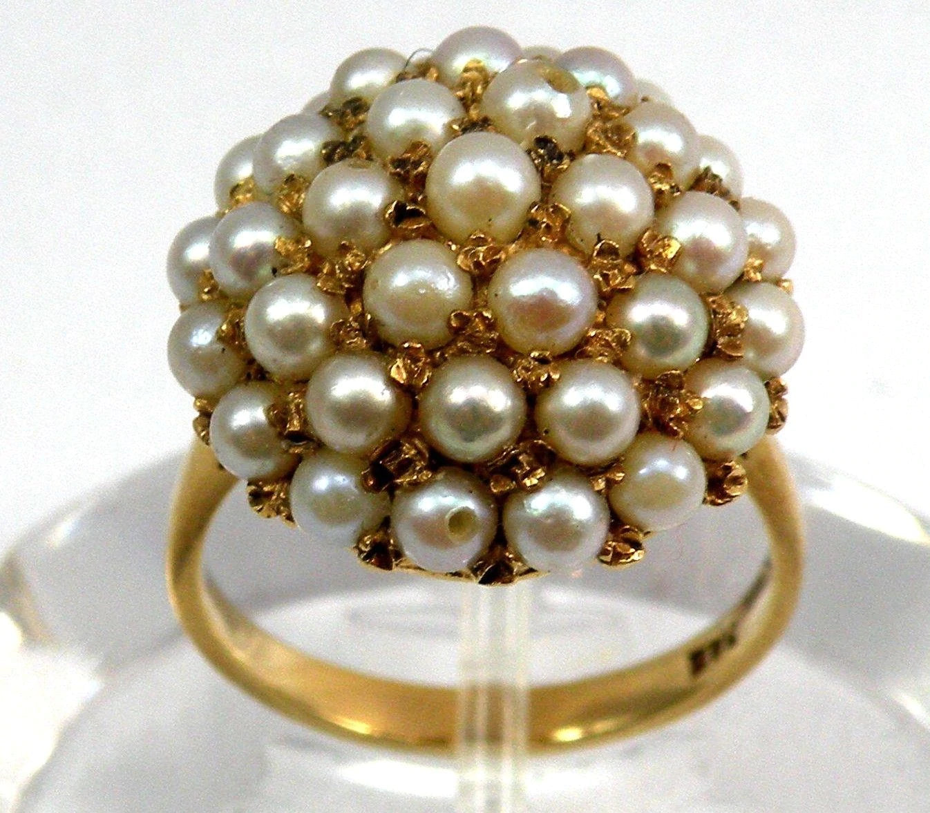 Stunning Antique Hallmarked 14k Gold Cocktail Ring with Beautiful Pearls