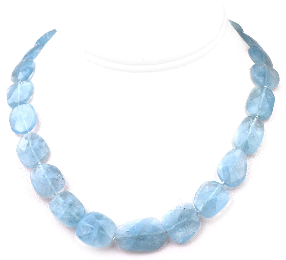 Estate Aquamarine 14k White Gold Bead Necklace 50.3 Grams