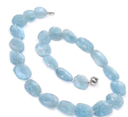 Estate Aquamarine 14k White Gold Bead Necklace 50.3 Grams