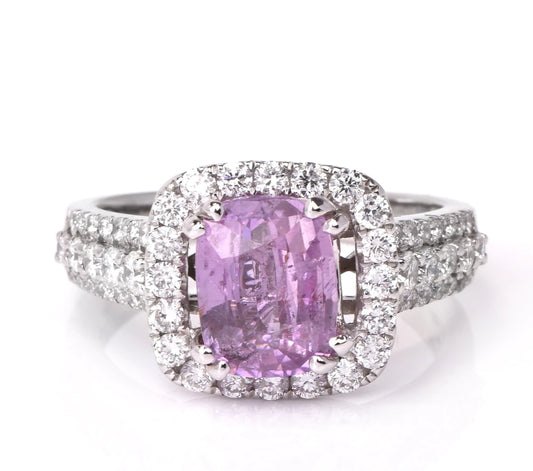 Estate Diamond Pink Sapphire 14K White Gold Ring 5.4 Grams