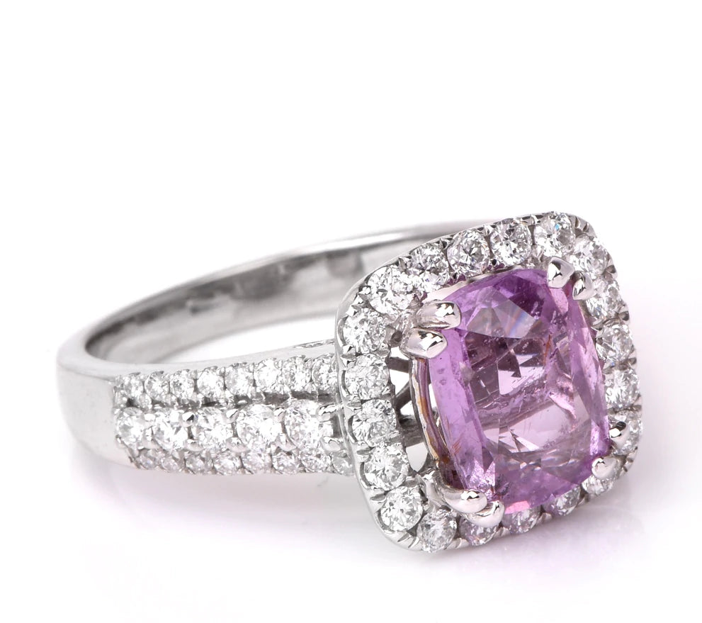 Estate Diamond Pink Sapphire 14K White Gold Ring 5.4 Grams