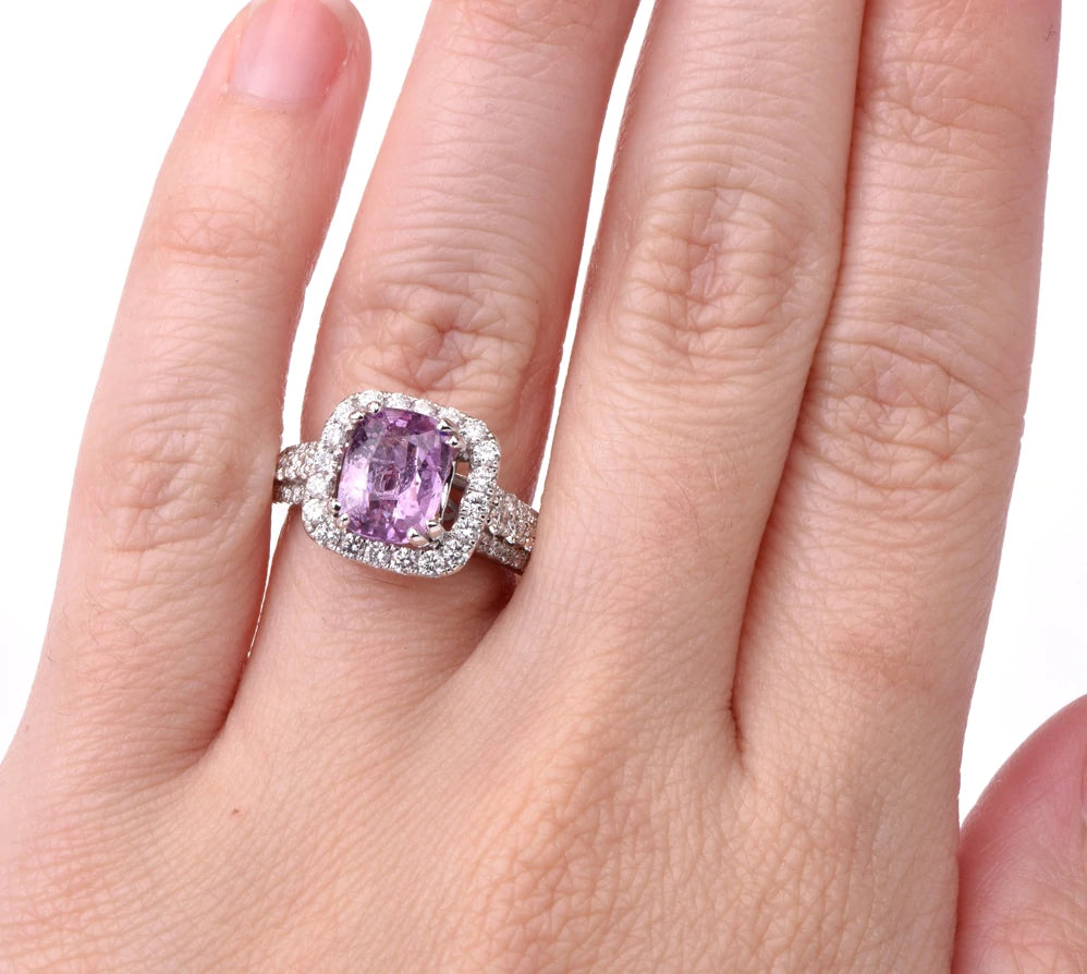 Estate Diamond Pink Sapphire 14K White Gold Ring 5.4 Grams