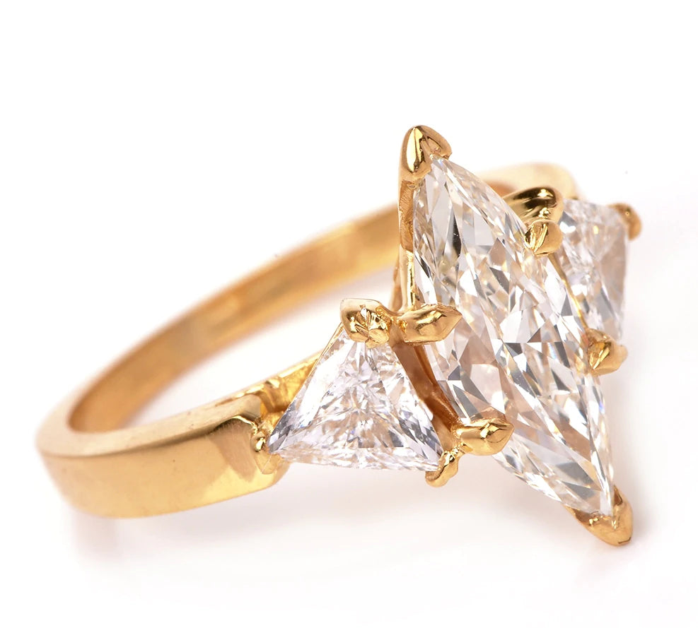 Estate 2.88 Marquise Diamond 18k Yellow Gold Engagement Ring