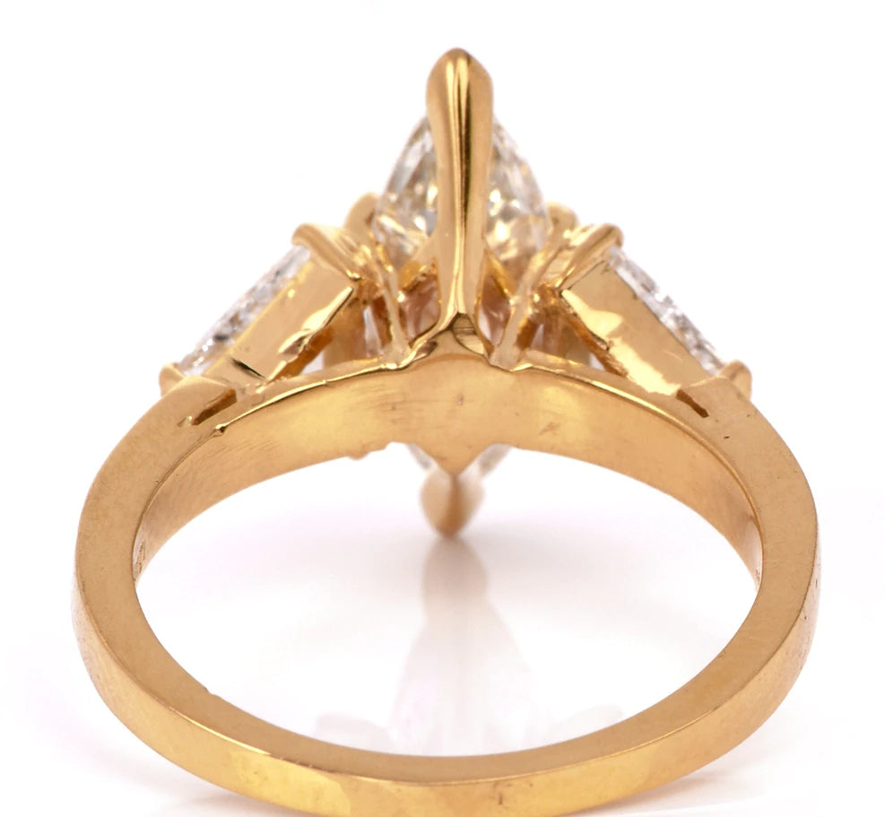 Estate 2.88 Marquise Diamond 18k Yellow Gold Engagement Ring