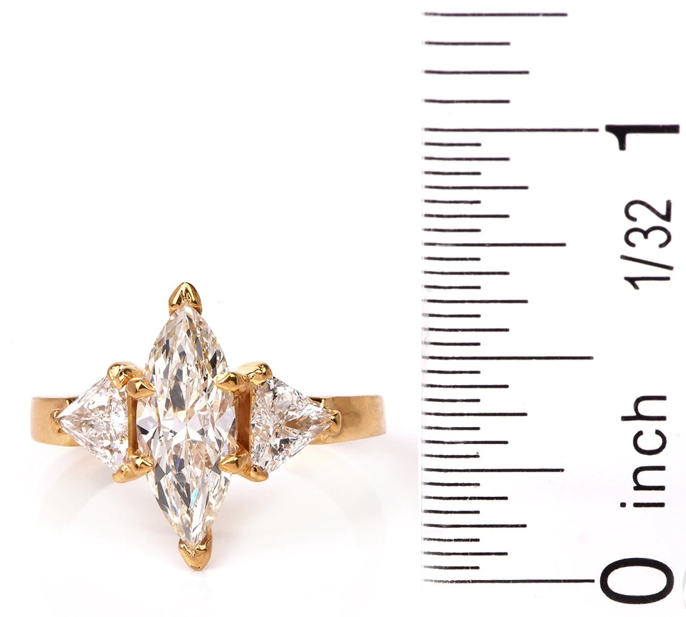 Estate 2.88 Marquise Diamond 18k Yellow Gold Engagement Ring