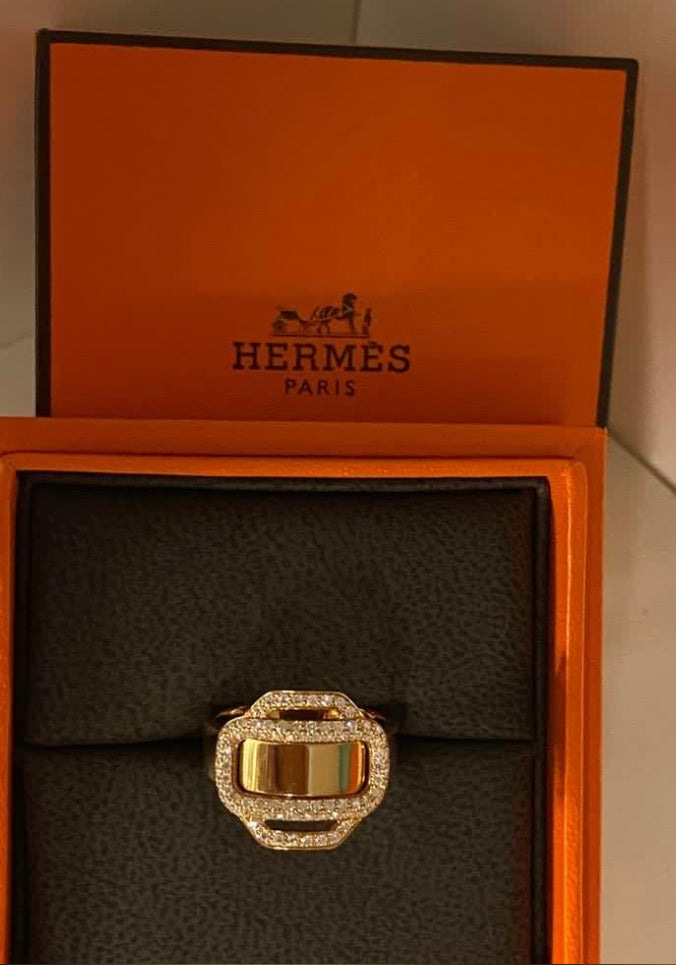 Hermes Attelage D'0r 18k Rose Gold 0.35 Ct Diamond Ring