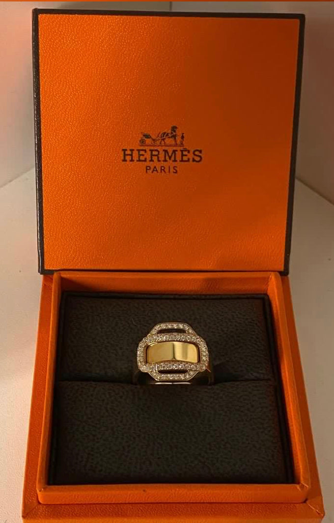 Hermes Attelage D'0r 18k Rose Gold 0.35 Ct Diamond Ring