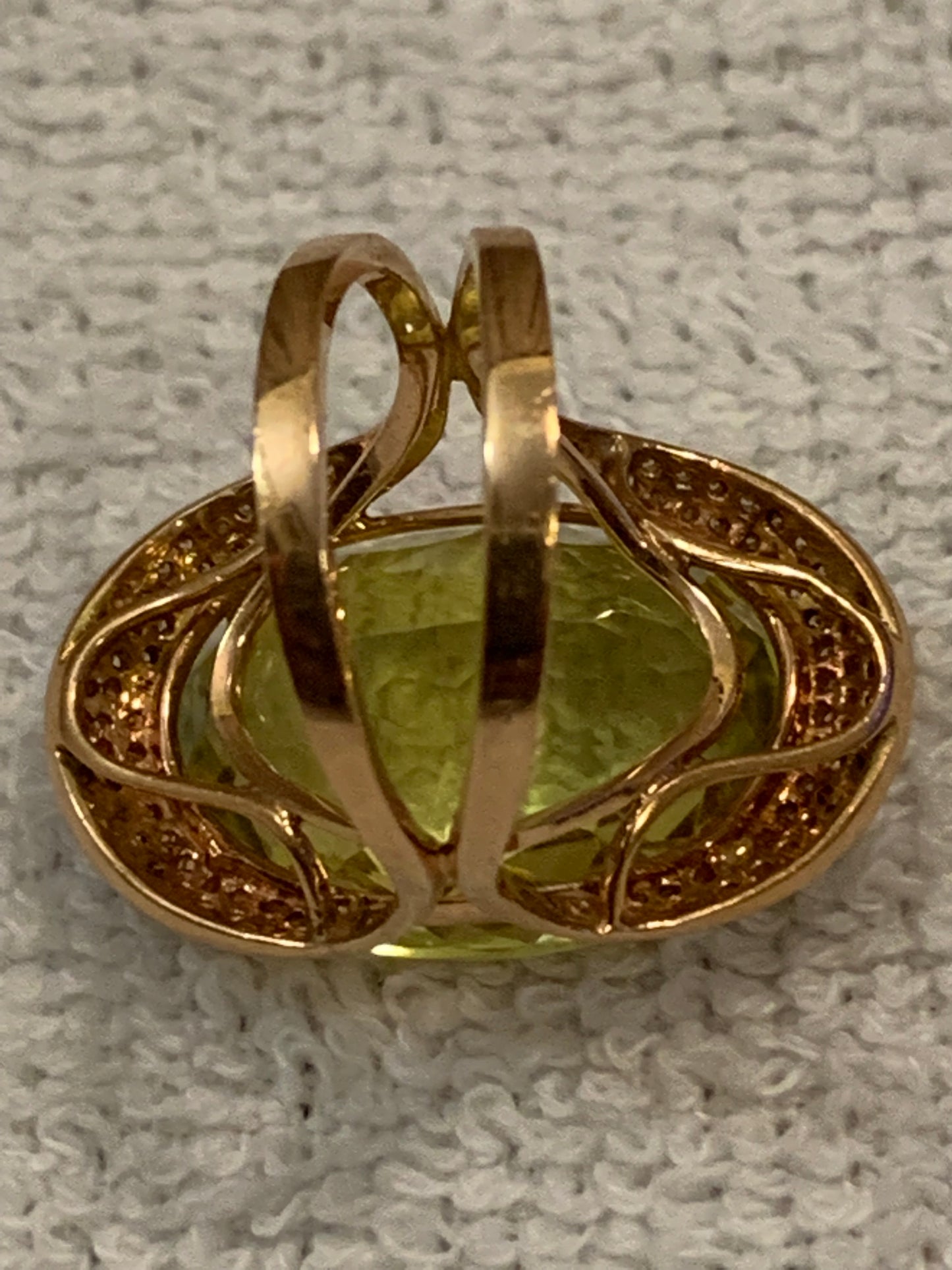 Estate Diamond Green Citrine 14k Rose Gold Wide Cocktail Ring 10.6 Grams