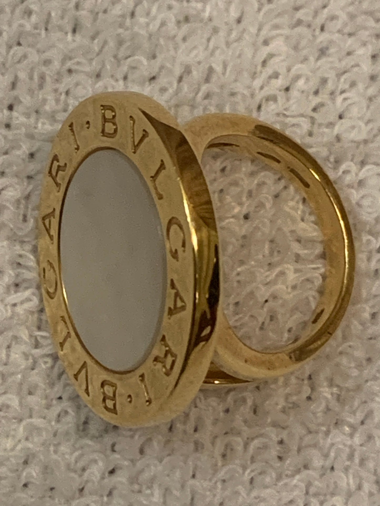 Bvlgari Signature Mother of Pearl 18K Yellow Gold Split Shank Ring