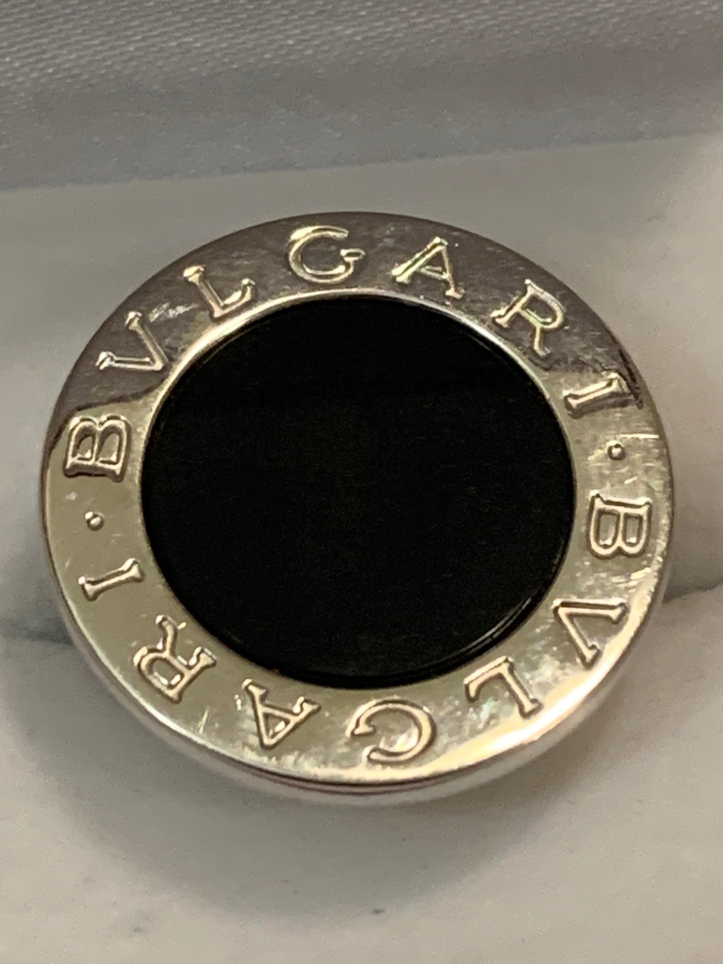 Bvlgari Signature Black Onyx 18k White Gold Split Shank Ring