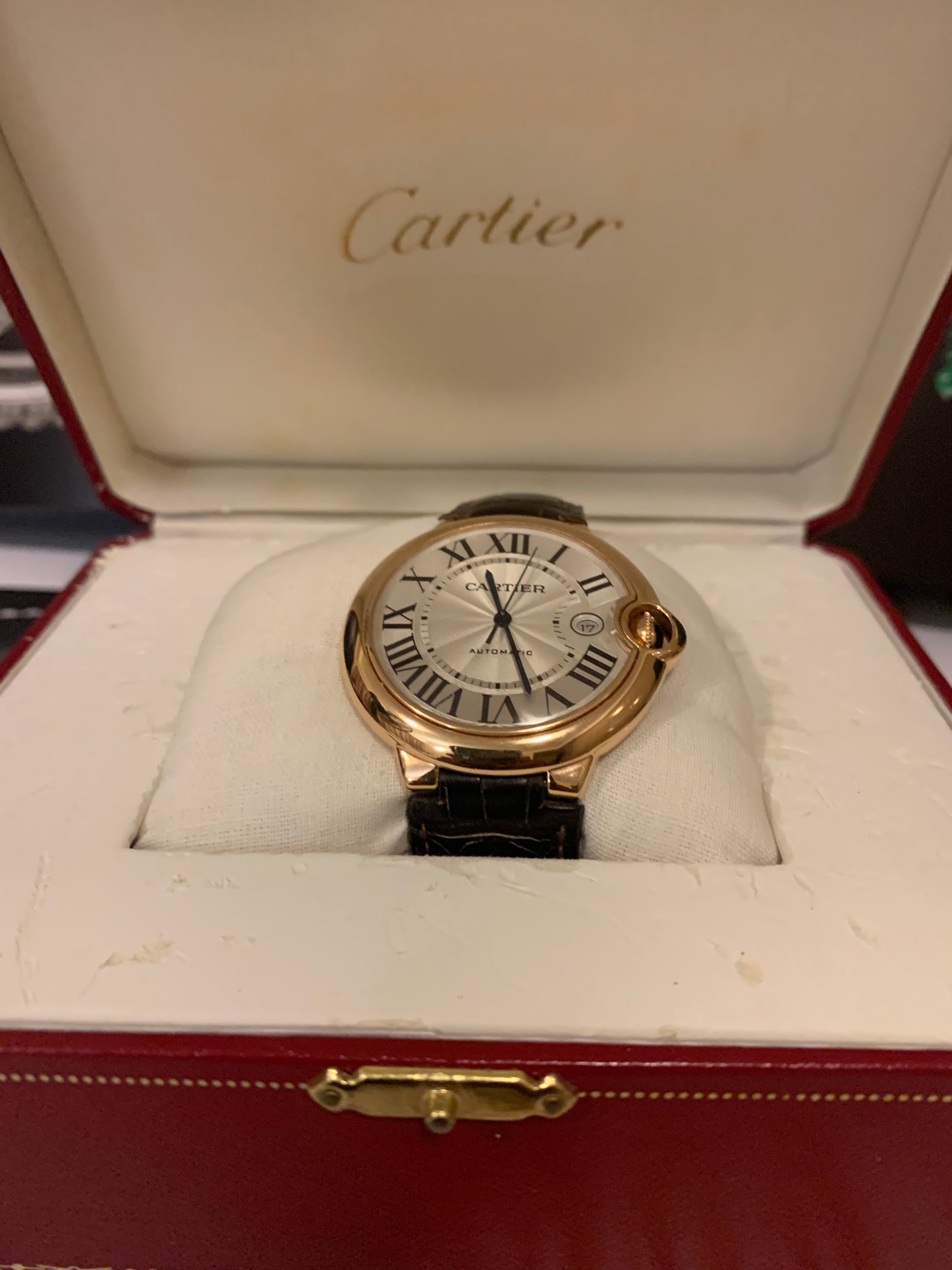 Ballon Bleu De Cartier Watch 42mm Automatic Movement Rose Gold Leather