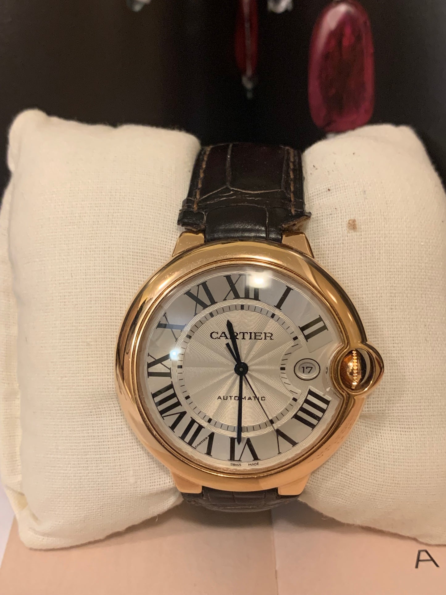 Ballon Bleu De Cartier Watch 42mm Automatic Movement Rose Gold Leather