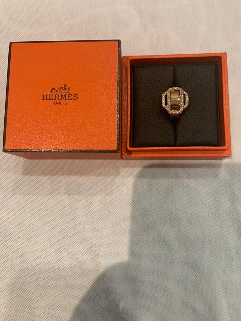 Hermes Attelage D'0r 18k Rose Gold 0.35 Ct Diamond Ring