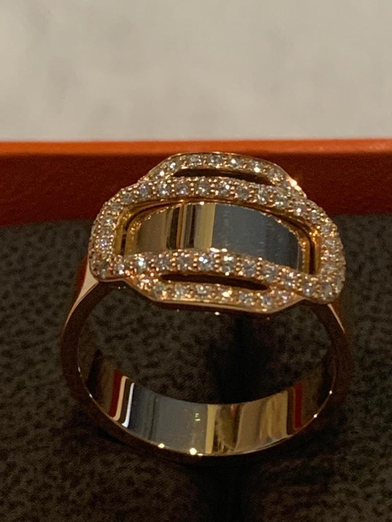 Hermes Attelage D'0r 18k Rose Gold 0.35 Ct Diamond Ring