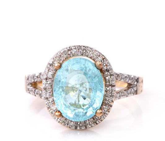 Estate Diamond Paraiba Tourmaline 14K Yellow Gold Ring