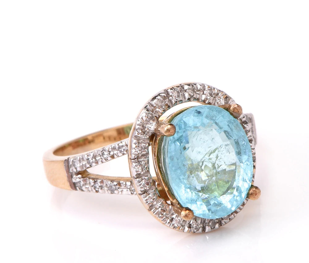 Estate Diamond Paraiba Tourmaline 14K Yellow Gold Ring