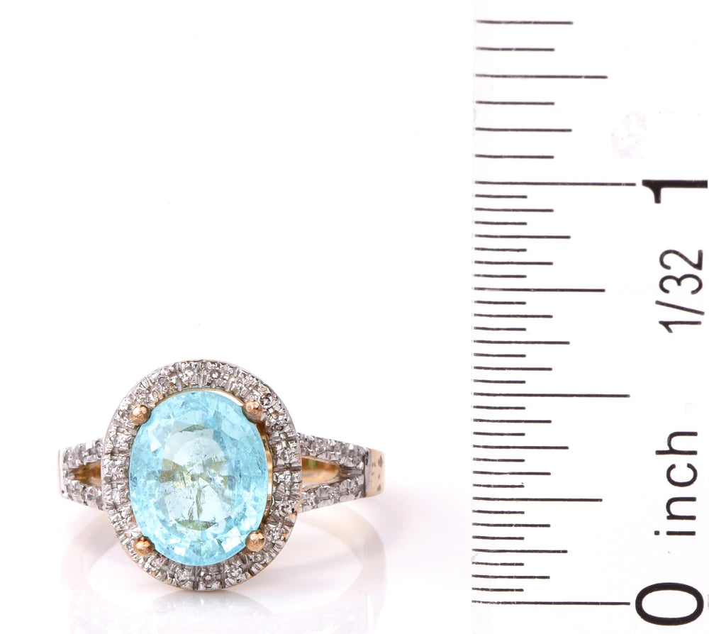 Estate Diamond Paraiba Tourmaline 14K Yellow Gold Ring