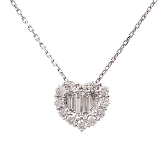 Estate 0.91ct Diamond 18K White Gold Chain Heart Pendant