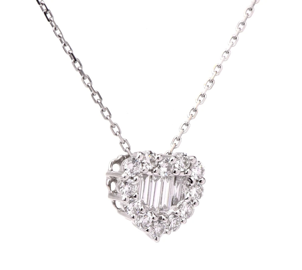 Estate 0.91ct Diamond 18K White Gold Chain Heart Pendant