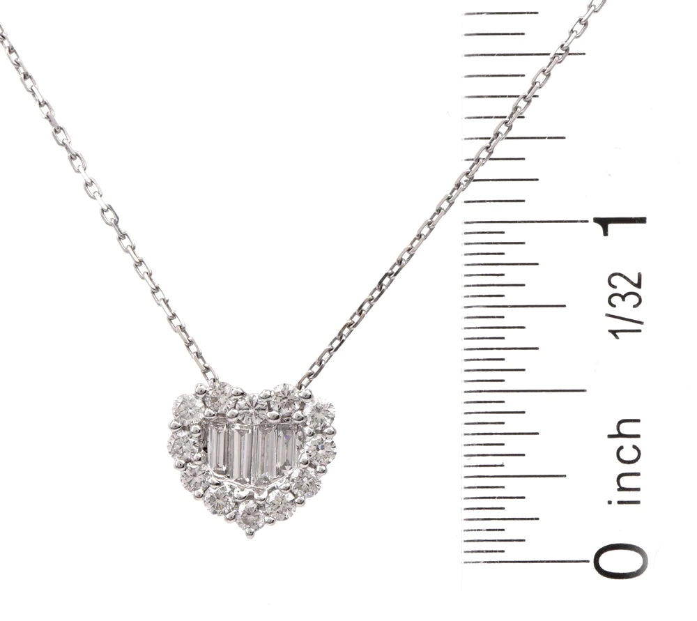 Estate 0.91ct Diamond 18K White Gold Chain Heart Pendant