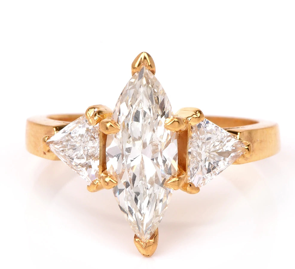 Estate 2.88 Marquise Diamond 18k Yellow Gold Engagement Ring