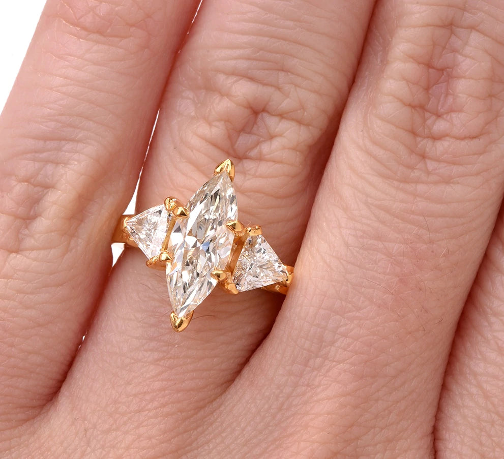 Estate 2.88 Marquise Diamond 18k Yellow Gold Engagement Ring